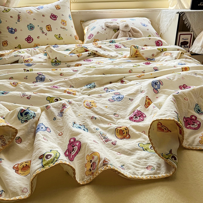 91家纺网 家纺一手货源 找家纺 星巴k家纺 2025新款春夏云感双层纱A类母婴级三角针夏被贝壳边夏凉被贝壳绣【可提供买家秀】 贝壳绣-维尼伙伴