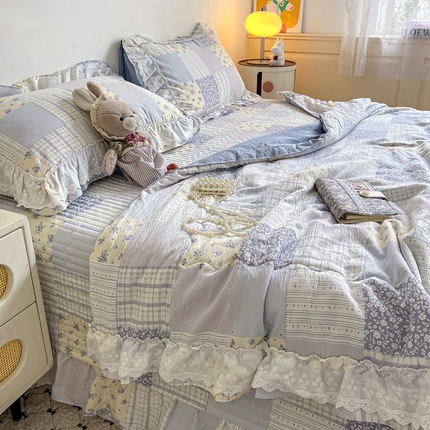91家纺网 家纺一手货源 找家纺 （总）富米莱（原臻工厂） 2025新款云感亲肤棉床盖床裙夏凉被四件套-全棉双层花边