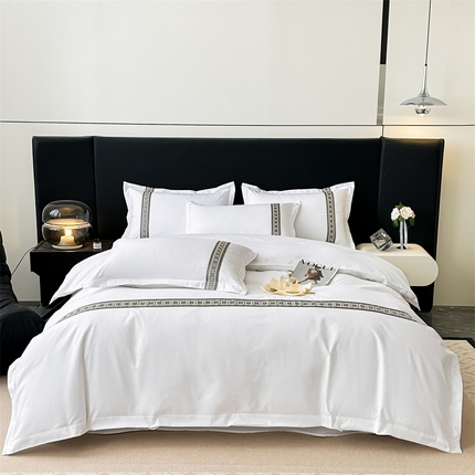 梦庭帛美 2025新款宾馆刺绣四件套 幸运花-灰