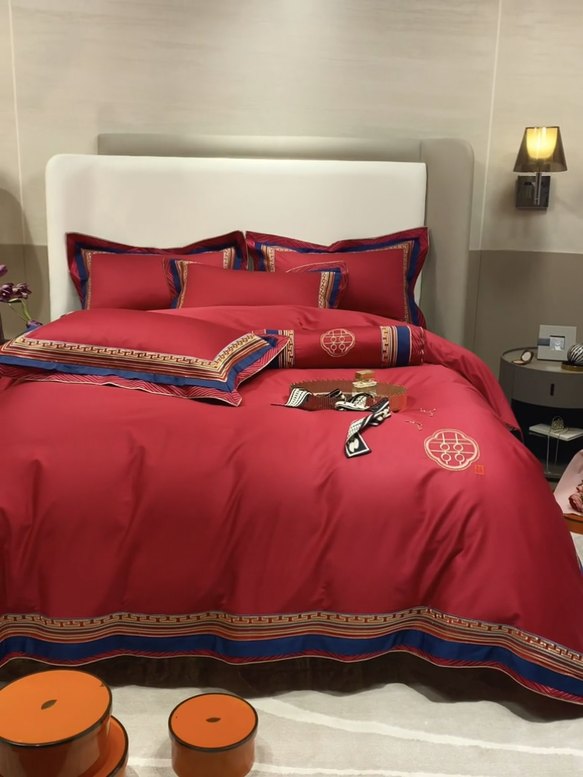 91家纺网 家纺一手货源 找家纺 涞澳家纺 2025新款婚庆款四件套 新禧双缘