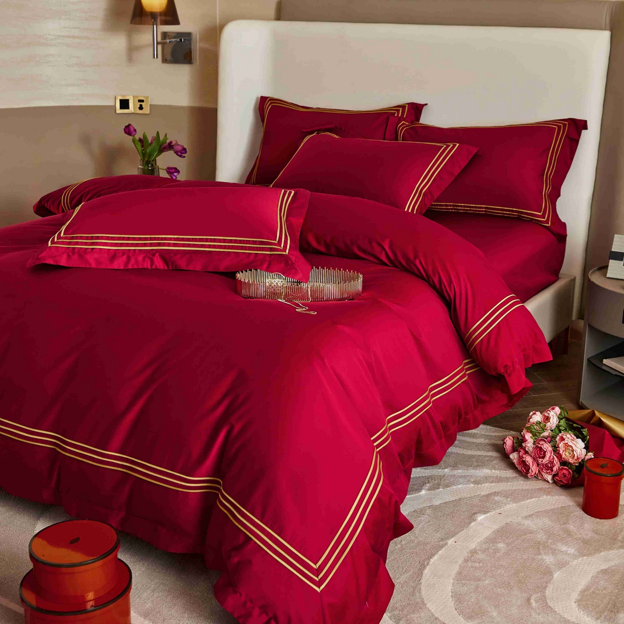 91家纺网 家纺一手货源 找家纺 涞澳家纺 2025新款婚庆款四件套 金玉恒美