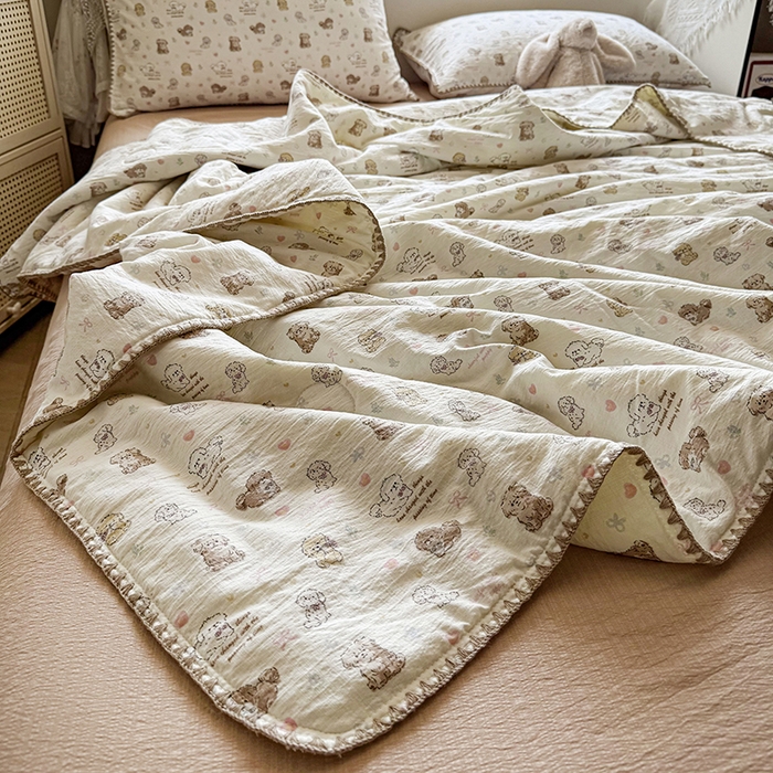 91家纺网 家纺一手货源 找家纺 星巴k家纺 2025新款春夏云感双层纱A类母婴级三角针夏被贝壳边夏凉被贝壳绣【可提供买家秀】 贝壳绣-狗狗日记