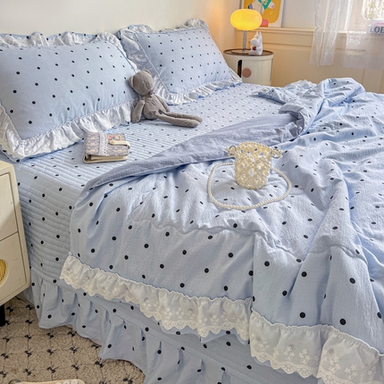 富米莱（原臻工厂） 2025新款云感亲肤棉床盖床裙夏凉被四件套-全棉双层花边 海盐波波