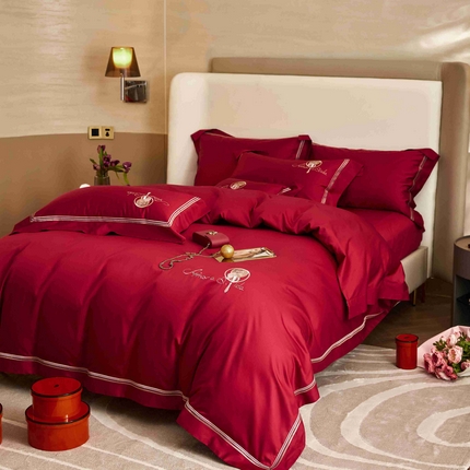 涞澳家纺 2025新款婚庆款四件套 幸福嫁日