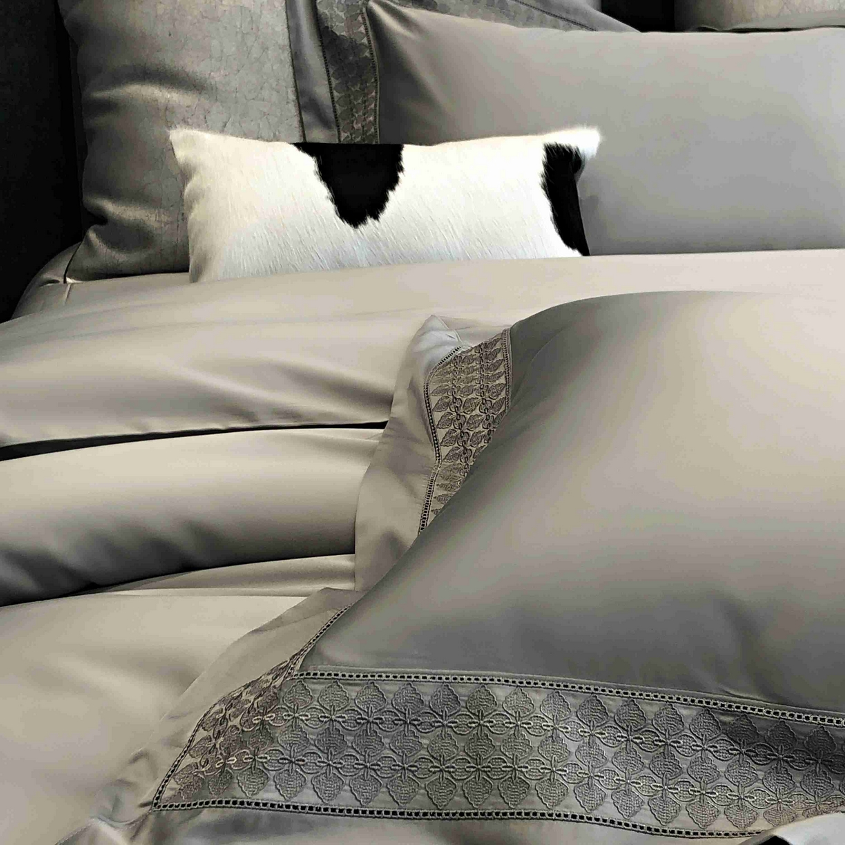 91家纺网 家纺一手货源 找家纺 涞澳家纺 2025新款60S天丝棉花边款四件套-星雅 星雅-大理石灰