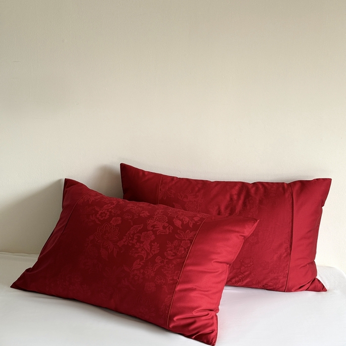 91家纺网 家纺一手货源 找家纺 鹿班家居 2025新款100S长绒棉提花单品枕套（第二组）【标准会员-2元】 单品枕套-邂逅红色