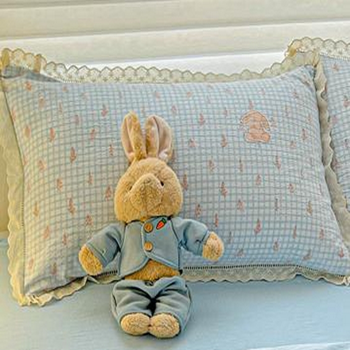 金梦拉家纺 2025新款提花纱布皱皱纱枕套（全棉镂空花边款） 萌萌兔