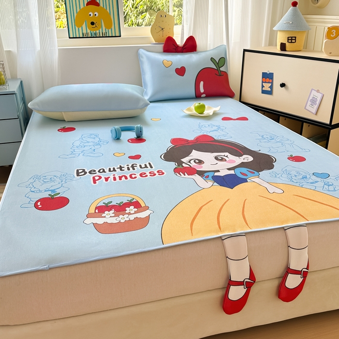 91家纺网 家纺一手货源 找家纺 一霖家纺 2025新款大版300D冰藤席席子凉席三件套 小公主