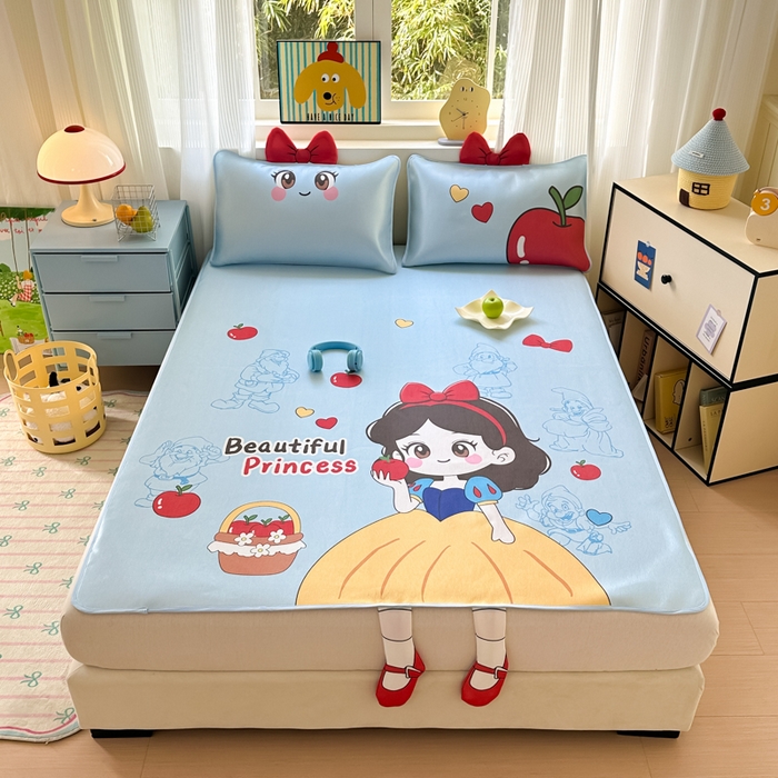 一霖家纺 2025新款大版300D冰藤席席子凉席三件套 小公主