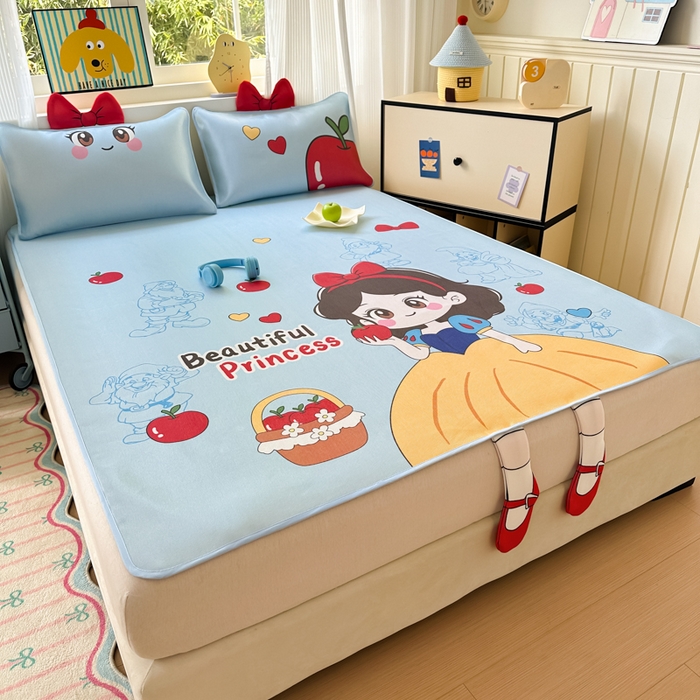 91家纺网 家纺一手货源 找家纺 一霖家纺 2025新款大版300D冰藤席席子凉席三件套 小公主