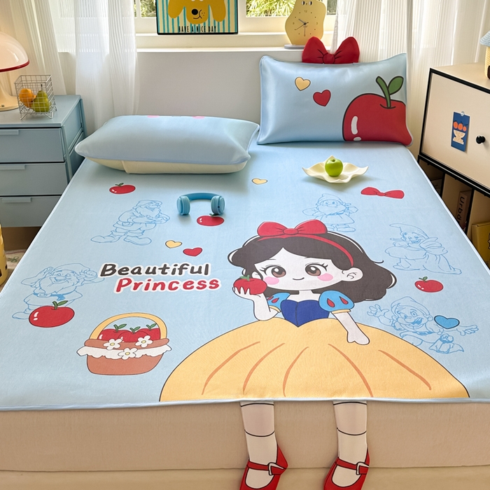 91家纺网 家纺一手货源 找家纺 一霖家纺 2025新款大版300D冰藤席席子凉席三件套 小公主