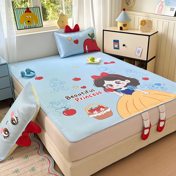 91家纺网 家纺一手货源 找家纺 一霖家纺 2025新款大版300D冰藤席席子凉席三件套 小公主