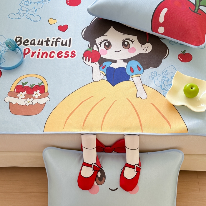 91家纺网 家纺一手货源 找家纺 一霖家纺 2025新款大版300D冰藤席席子凉席三件套 小公主