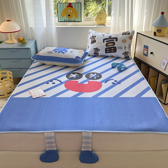 91家纺网 家纺一手货源 找家纺 一霖家纺 2025新款大版300D冰藤席席子凉席三件套 暴富