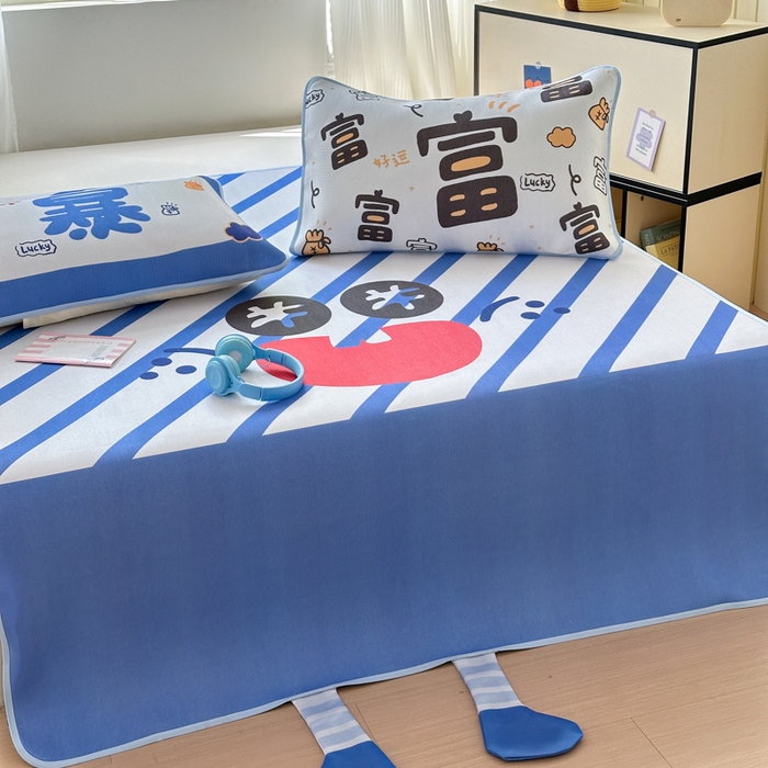 91家纺网 家纺一手货源 找家纺 一霖家纺 2025新款大版300D冰藤席席子凉席三件套 暴富