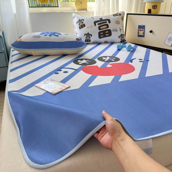 91家纺网 家纺一手货源 找家纺 一霖家纺 2025新款大版300D冰藤席席子凉席三件套 暴富