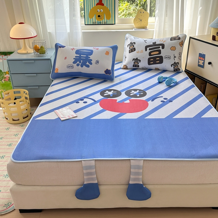 91家纺网 家纺一手货源 找家纺 一霖家纺 2025新款大版300D冰藤席席子凉席三件套 暴富