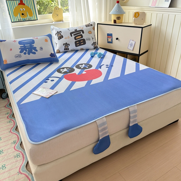 91家纺网 家纺一手货源 找家纺 一霖家纺 2025新款大版300D冰藤席席子凉席三件套 暴富