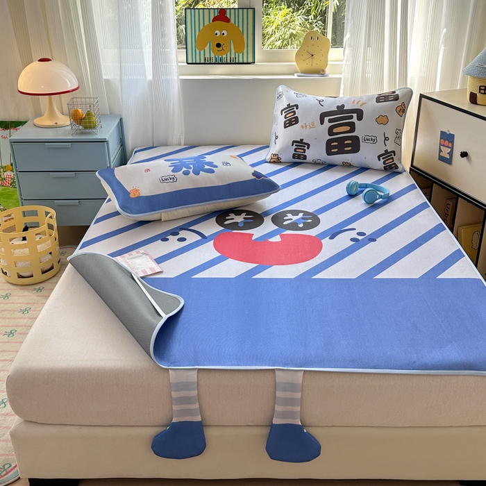 91家纺网 家纺一手货源 找家纺 一霖家纺 2025新款大版300D冰藤席席子凉席三件套 暴富