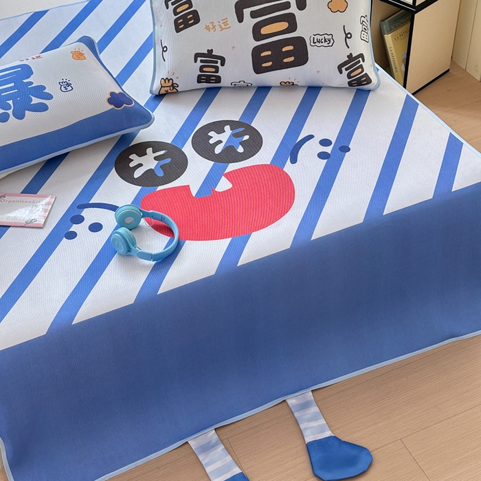 91家纺网 家纺一手货源 找家纺 一霖家纺 2025新款大版300D冰藤席席子凉席三件套 暴富