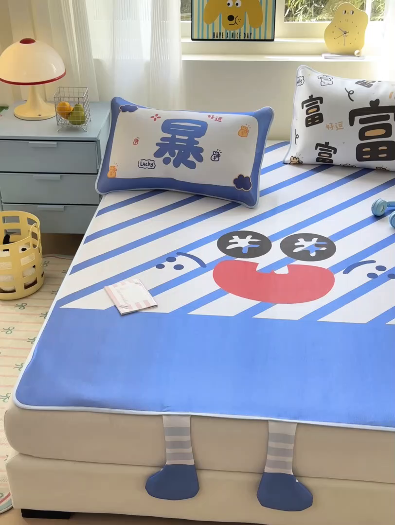 91家纺网 家纺一手货源 找家纺 一霖家纺 2025新款大版300D冰藤席席子凉席三件套 暴富