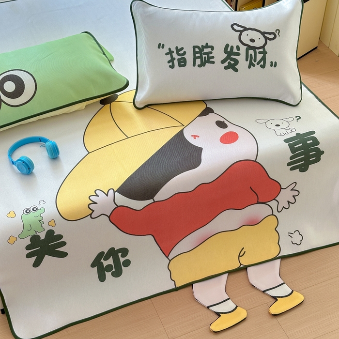 91家纺网 家纺一手货源 找家纺 一霖家纺 2025新款大版300D冰藤席席子凉席三件套 调皮的新新