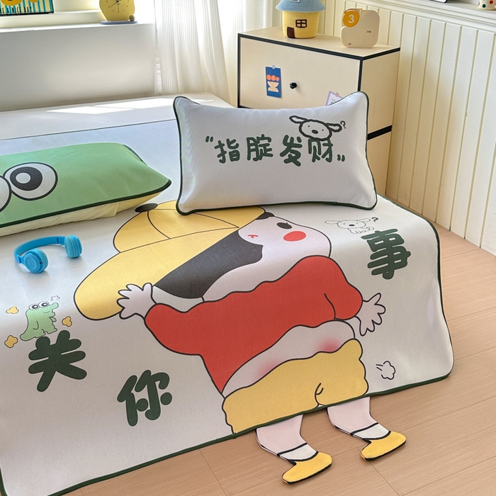 91家纺网 家纺一手货源 找家纺 一霖家纺 2025新款大版300D冰藤席席子凉席三件套 调皮的新新