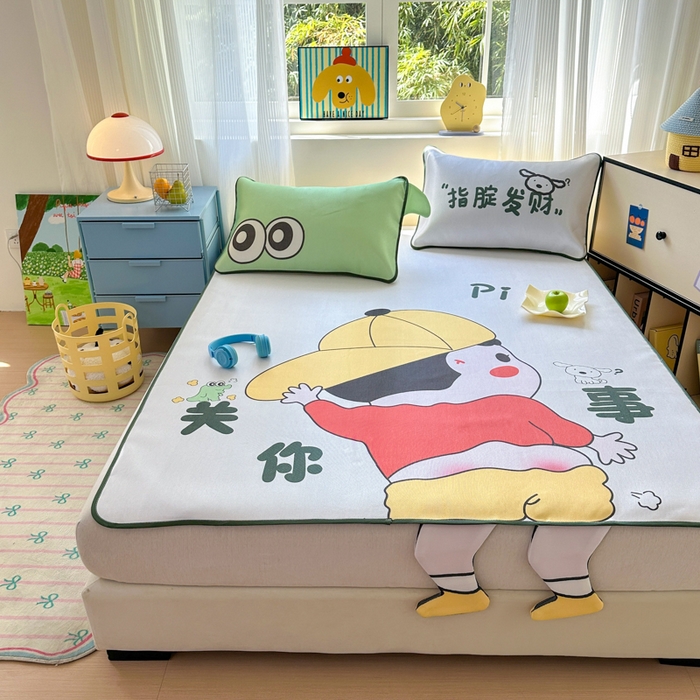 91家纺网 家纺一手货源 找家纺 一霖家纺 2025新款大版300D冰藤席席子凉席三件套 调皮的新新