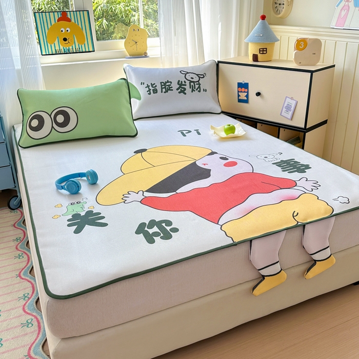 91家纺网 家纺一手货源 找家纺 一霖家纺 2025新款大版300D冰藤席席子凉席三件套 调皮的新新