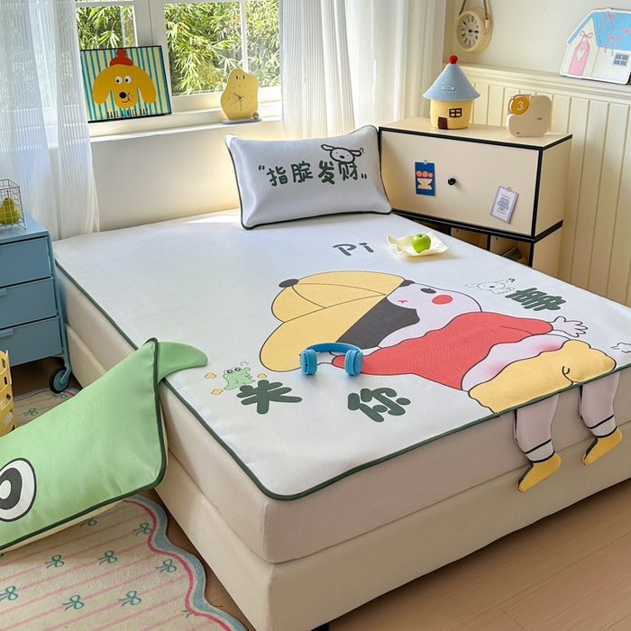 91家纺网 家纺一手货源 找家纺 一霖家纺 2025新款大版300D冰藤席席子凉席三件套 调皮的新新