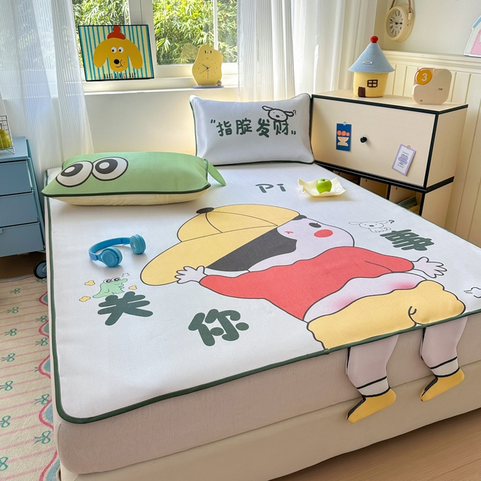 91家纺网 家纺一手货源 找家纺 一霖家纺 2025新款大版300D冰藤席席子凉席三件套 调皮的新新