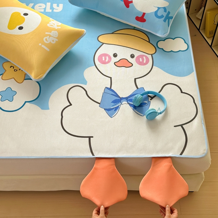 91家纺网 家纺一手货源 找家纺 一霖家纺 2025新款大版300D冰藤席席子凉席三件套 嗨皮鸭