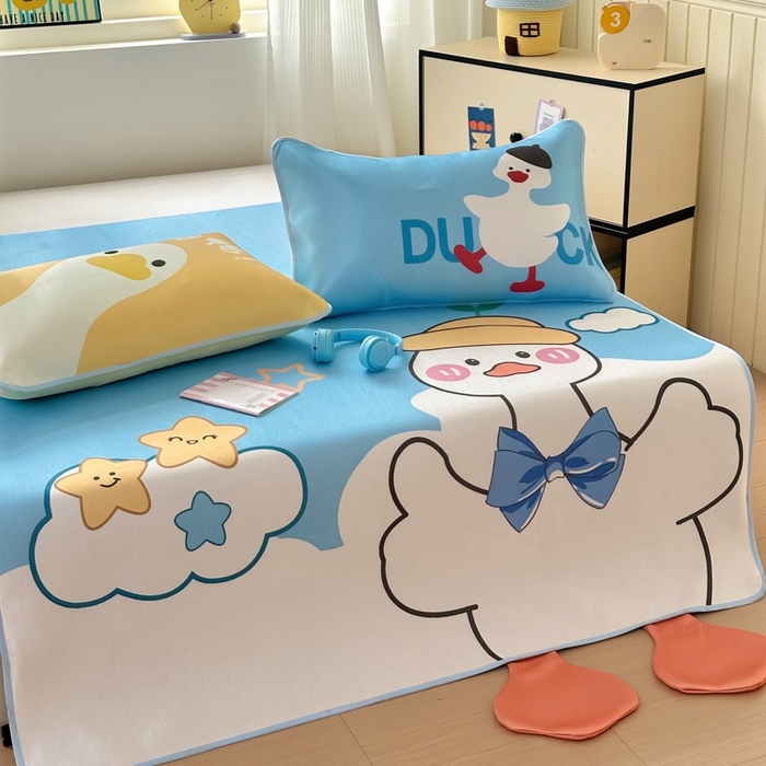 91家纺网 家纺一手货源 找家纺 一霖家纺 2025新款大版300D冰藤席席子凉席三件套 嗨皮鸭