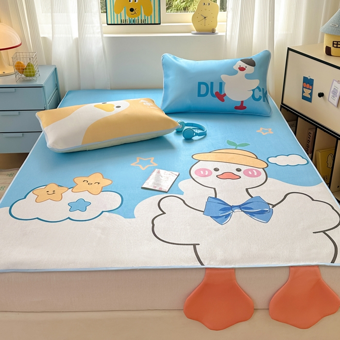 91家纺网 家纺一手货源 找家纺 一霖家纺 2025新款大版300D冰藤席席子凉席三件套 嗨皮鸭