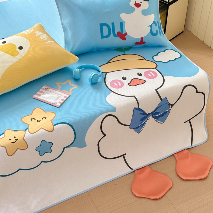 91家纺网 家纺一手货源 找家纺 一霖家纺 2025新款大版300D冰藤席席子凉席三件套 嗨皮鸭