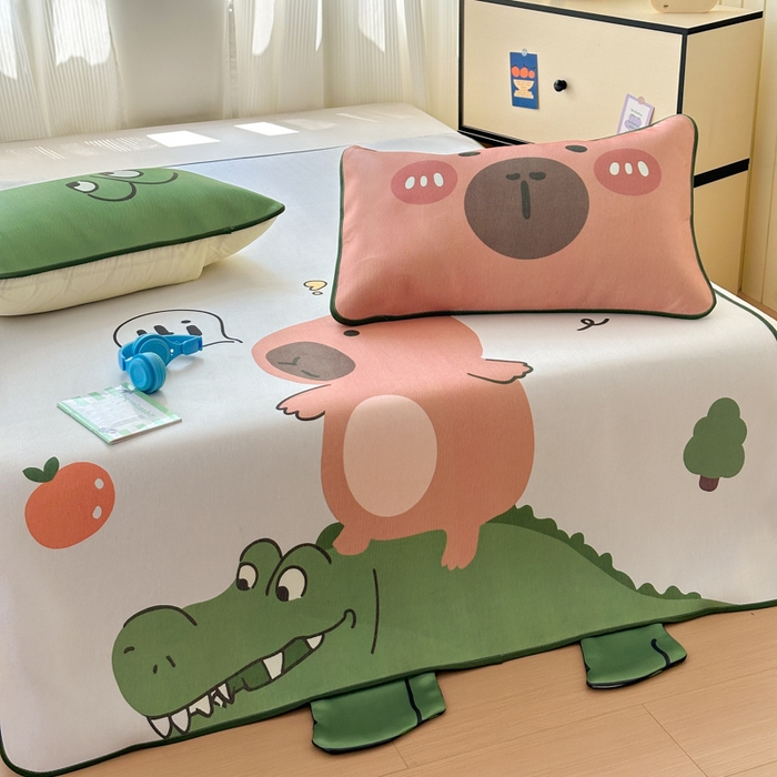 91家纺网 家纺一手货源 找家纺 一霖家纺 2025新款大版300D冰藤席席子凉席三件套 好奇巴拉