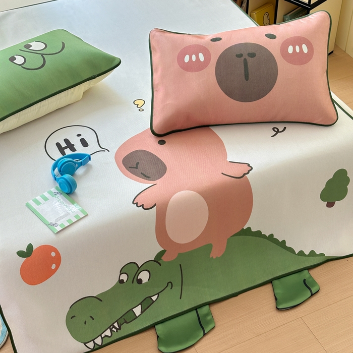 91家纺网 家纺一手货源 找家纺 一霖家纺 2025新款大版300D冰藤席席子凉席三件套 好奇巴拉