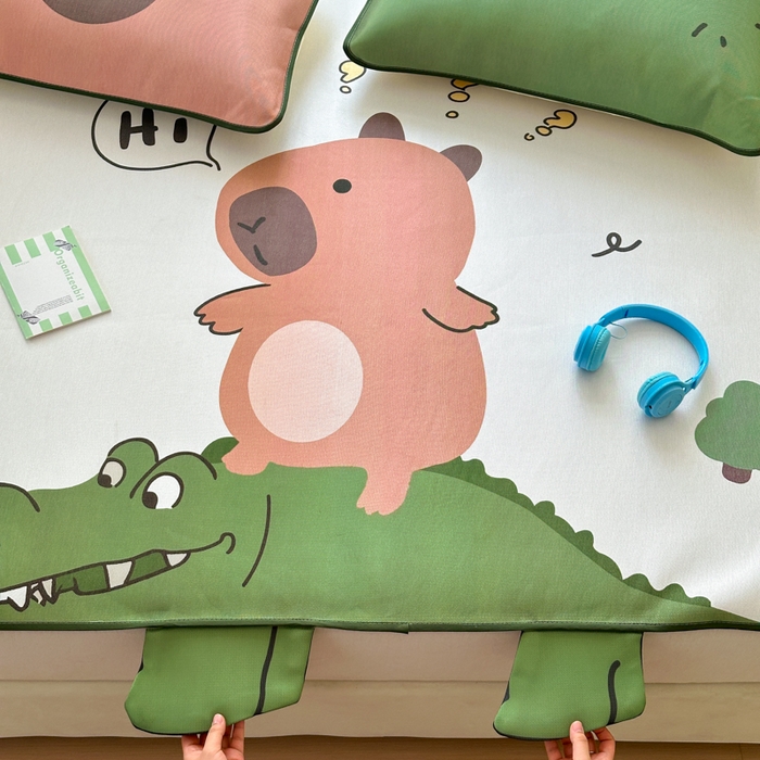 91家纺网 家纺一手货源 找家纺 一霖家纺 2025新款大版300D冰藤席席子凉席三件套 好奇巴拉