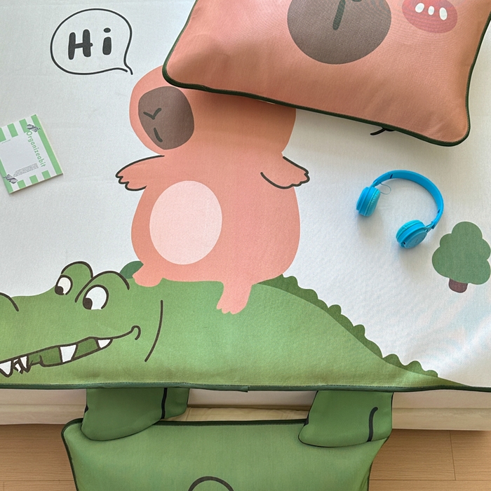 91家纺网 家纺一手货源 找家纺 一霖家纺 2025新款大版300D冰藤席席子凉席三件套 好奇巴拉