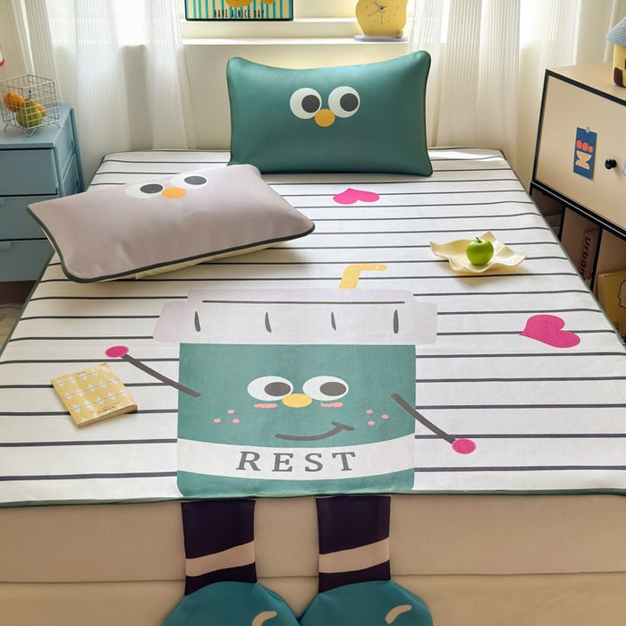 91家纺网 家纺一手货源 找家纺 一霖家纺 2025新款大版300D冰藤席席子凉席三件套 可口可乐