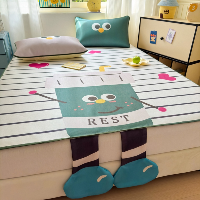 91家纺网 家纺一手货源 找家纺 一霖家纺 2025新款大版300D冰藤席席子凉席三件套 可口可乐