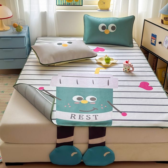 91家纺网 家纺一手货源 找家纺 一霖家纺 2025新款大版300D冰藤席席子凉席三件套 可口可乐