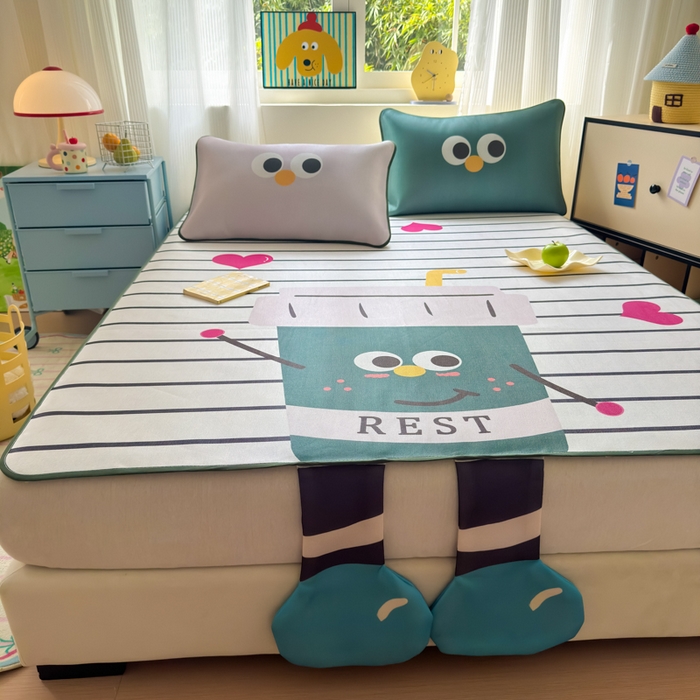 91家纺网 家纺一手货源 找家纺 一霖家纺 2025新款大版300D冰藤席席子凉席三件套 可口可乐