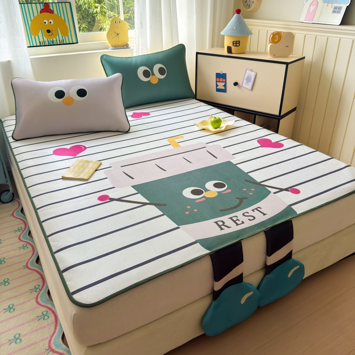 91家纺网 家纺一手货源 找家纺 一霖家纺 2025新款大版300D冰藤席席子凉席三件套 可口可乐