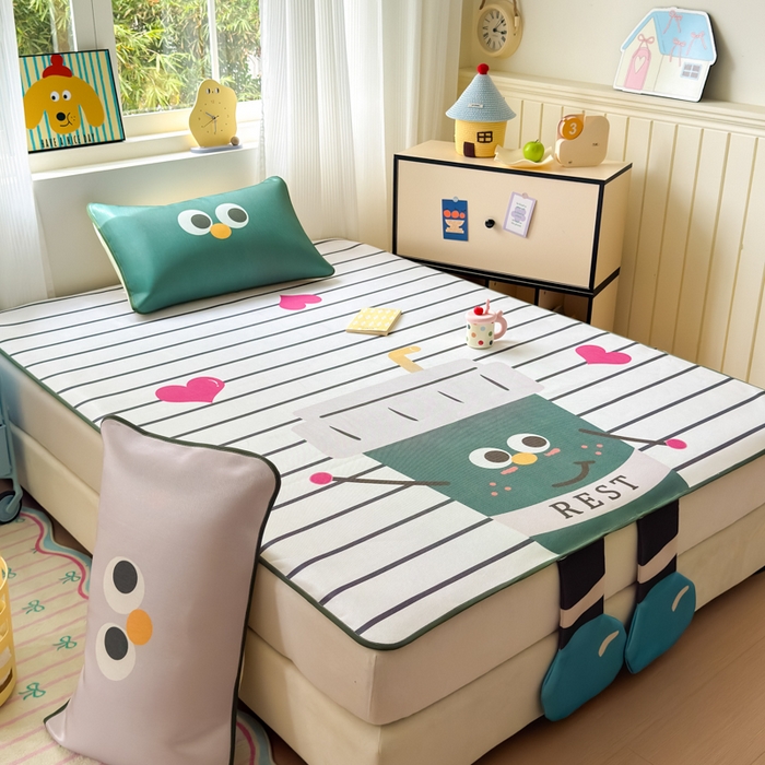 91家纺网 家纺一手货源 找家纺 一霖家纺 2025新款大版300D冰藤席席子凉席三件套 可口可乐