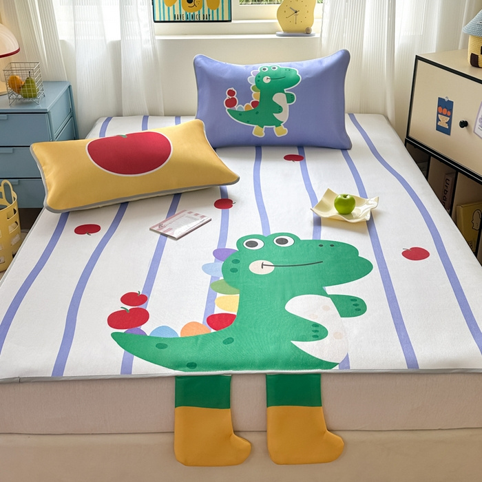 91家纺网 家纺一手货源 找家纺 一霖家纺 2025新款大版300D冰藤席席子凉席三件套 快乐小龙