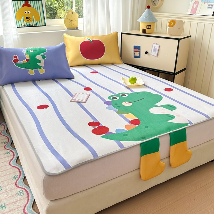 91家纺网 家纺一手货源 找家纺 一霖家纺 2025新款大版300D冰藤席席子凉席三件套 快乐小龙