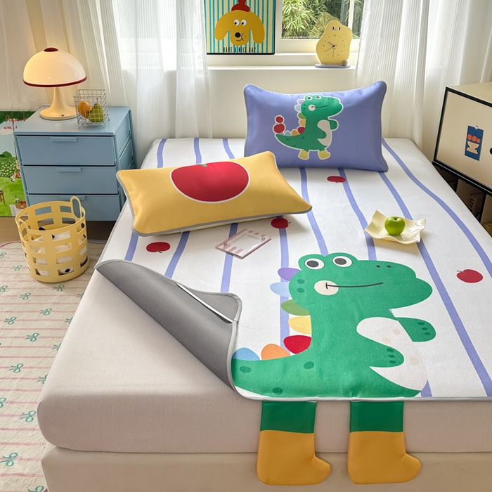 91家纺网 家纺一手货源 找家纺 一霖家纺 2025新款大版300D冰藤席席子凉席三件套 快乐小龙