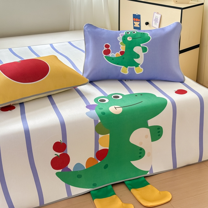 91家纺网 家纺一手货源 找家纺 一霖家纺 2025新款大版300D冰藤席席子凉席三件套 快乐小龙