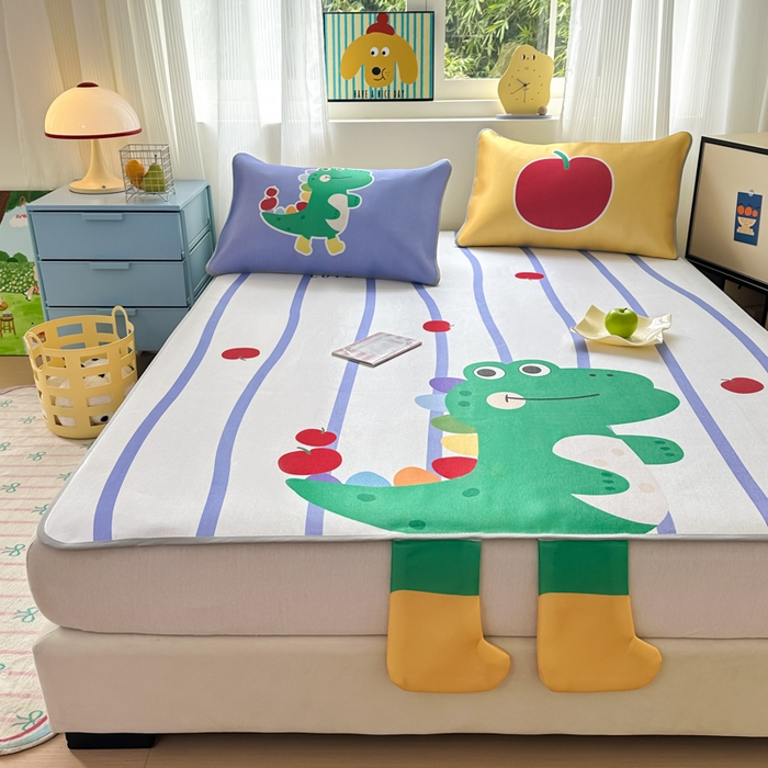 91家纺网 家纺一手货源 找家纺 一霖家纺 2025新款大版300D冰藤席席子凉席三件套 快乐小龙